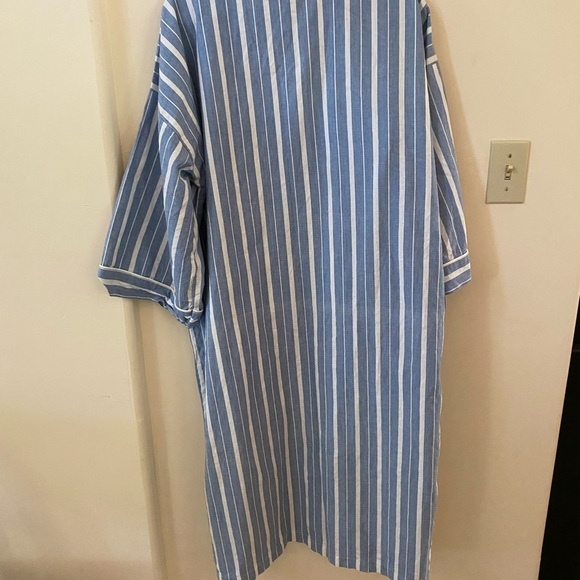 SURREY VINTAGE BLUE AND WHITE STRIPED ROBE KIMONO CARDIGAN BEACH COTTON UNISEX - Picture 7 of 8